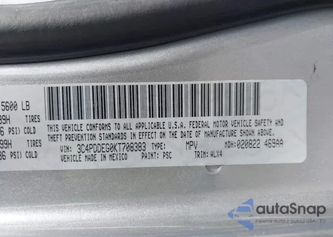 2019 Dodge Journey Gt Awd z USA, uszkodzony, nr VIN 3C4PDDEG0KT708383